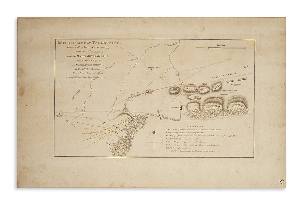(AMERICAN REVOLUTION--1777.) Faden, William; engraver. British Camp at Trudruffrin . . . with the Attack made by Major General Grey
